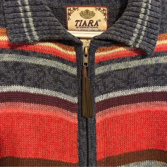 Vintage Women's Multicolor Striped Zip-Up Sweater Size Medium Cotton Blend - Picture 4 of 5
